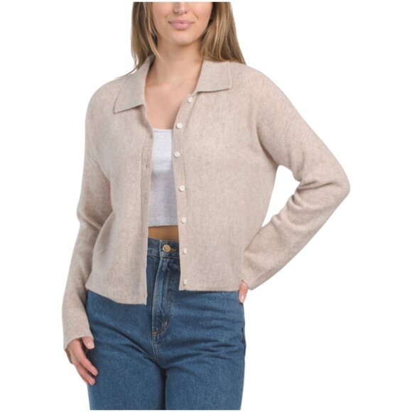 JASON WU Cashmere Long Sleeve Boxy Button Collar Shirt - Picture 1 of 2